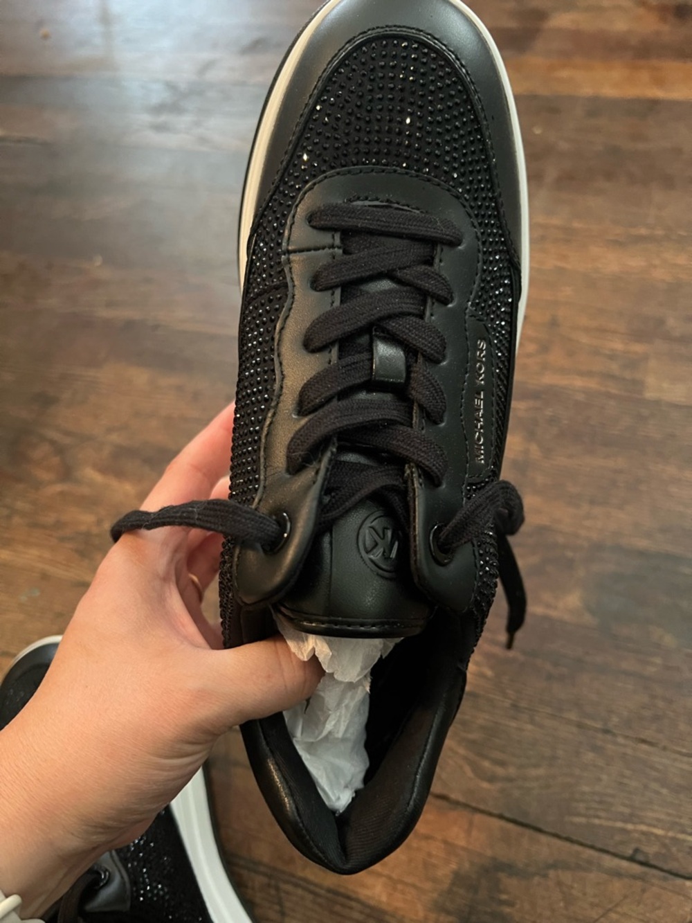 Michael Kors Black Platform Sparkle Sneakers with White Sole - Picture 5 of 8